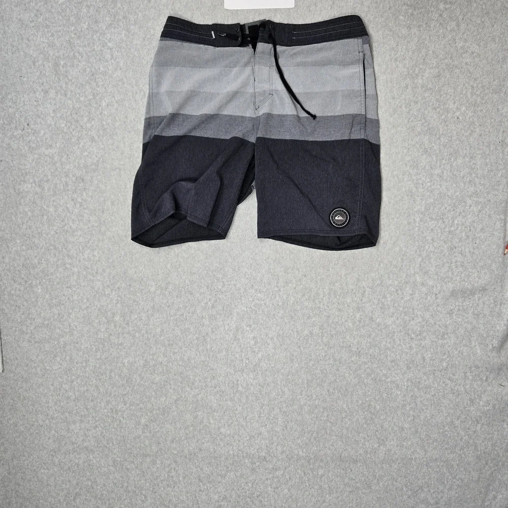 Quiksilver Men Swimwear  32‎ Gray Striped Beach Shorts Zipper 9